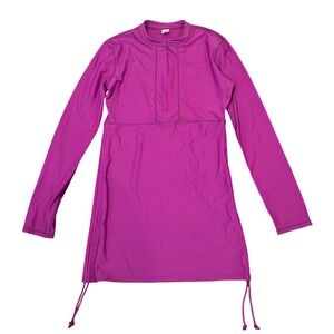 ILISHOP Womens Long Sleeve Quarter Zip Rash Guard Swim Dress Magenta Purple L